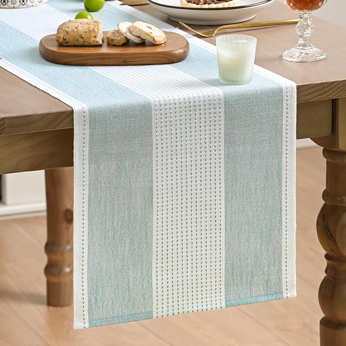 Artoid Mode Ice Blue Farmhouse Rustic Table Runner, Seasonal Macrame Fabric by ArtoidMode