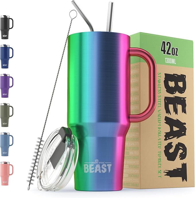 Beast 42 oz Tumbler with Handle Stainless Steel Vacuum Insulated Coffee Ice Cup by GreensSteel
