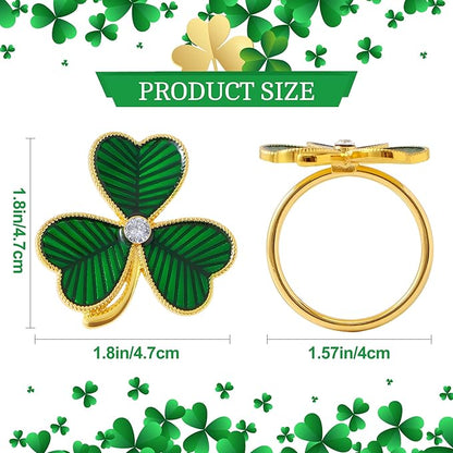 APTWOW Green St Patricks Day Shamrock Napkin Rings Set of 12 - Gold Metal Shamrock Napkin Holder, Spring Napkin Rings for St. Patrick's Day Party Wedding Table Decoration