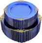 102PCS Blue Plastic Plates - Royal Gold Disposable Plates - Clear Blue Party Plate - Heavyweight Disposable Plate with Gold Rim - Fancy Dinner & Dessert Plates for 51 Guests Party Wedding