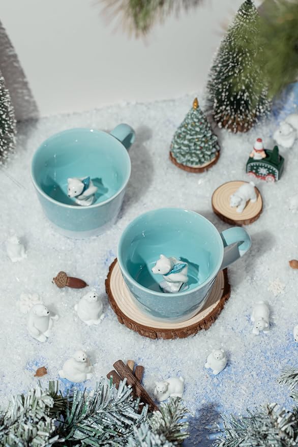 DIHOclub Skiing Polar Bear Ceramic Cup Hidden Animal Inside Mug Cute Cartoon - Image 5