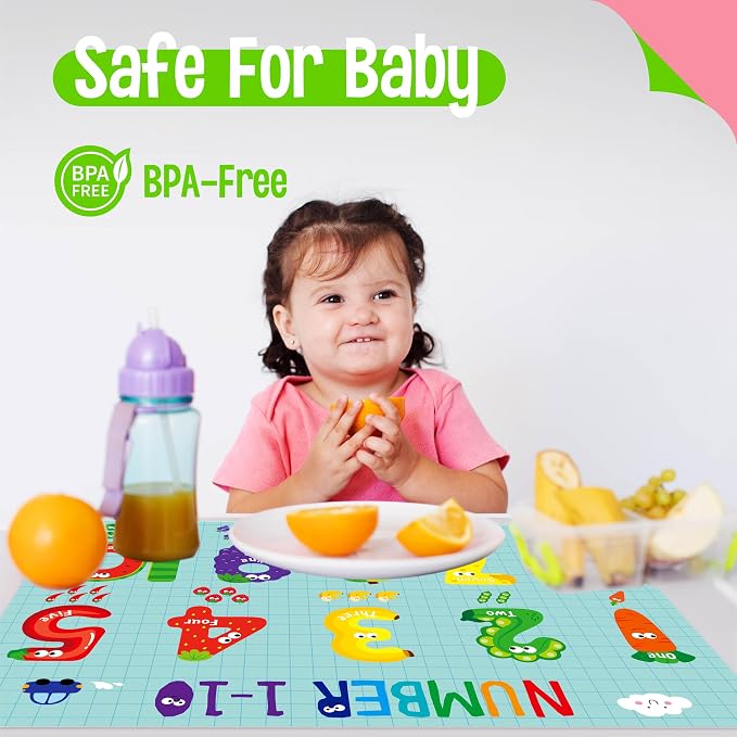 6 Pack Placemats for Kids, Non-Slip Washable, Reusable Alphabet, Shape & Color - Image 2