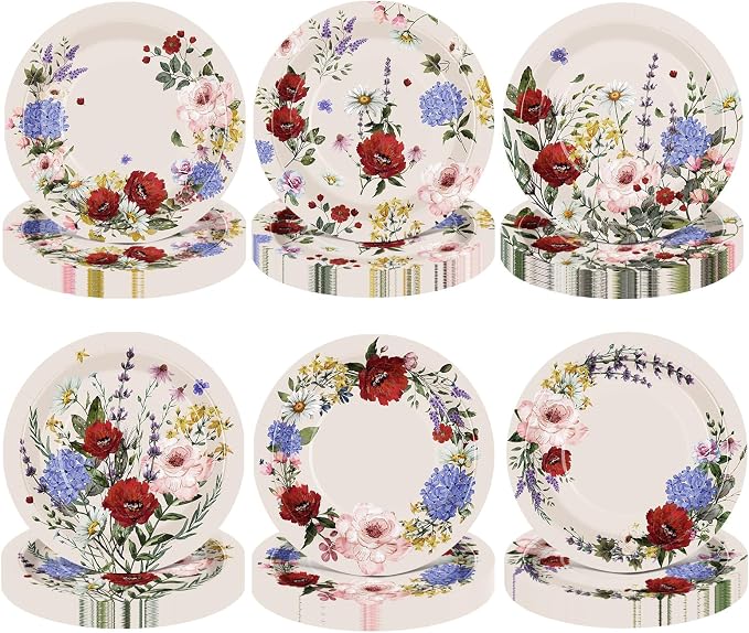 120 Pcs 7 Inch Spring Floral Paper Disposable Plates Wildflowers Party by Umigy