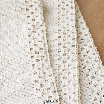 Boho Table Runner with Tassels White - Image 3