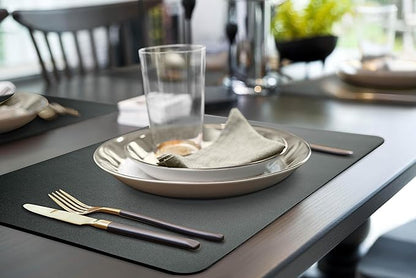 More Décor Faux Leather Placemats Set of 4 for Dining Table – Waterproof, Wipeable, Washable, Stain & Heat Resistant, Non-Slip Table Mats – 12 X 17 Inch (Solid Black, 4)