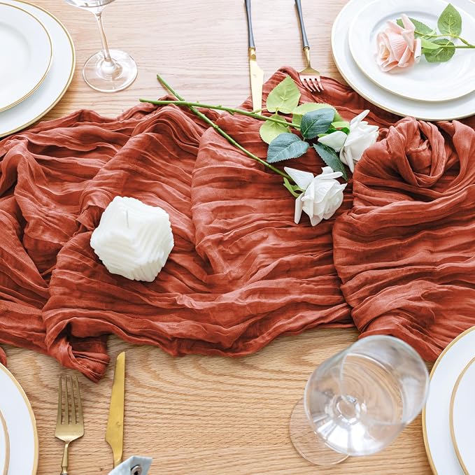 Cheesecloth Fall Table Runner Terracotta 10FT Boho Gauze Runners | 120 Inch - Image 5