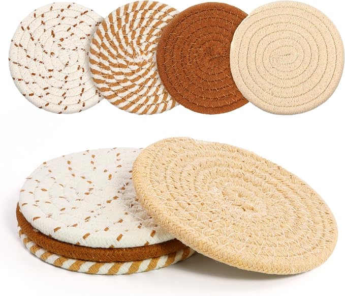 Coasters Set of 4 for Drinks, Cotton Woven 4 Colors Absorbent Boho Coasters for by krastmon