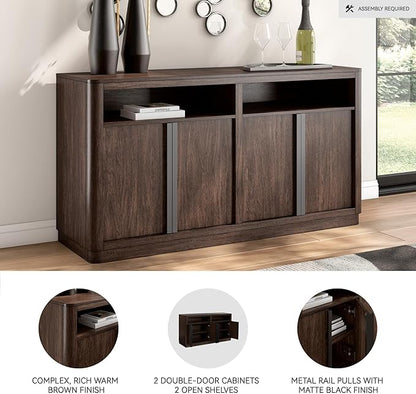 Signature Design by Ashley Kendamor Contemporary Dining Server with Open Cubby and Adjustable Shelves, Dark Brown