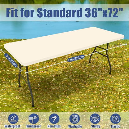 Spandex 6 Foot Rectangle Table Cloth 2 Pack, Elastic Fitted Tablecloths for Picnic, Stretch Washable Patio Table Cover for Outdoor, Camping, Banquet and Parties (Champagne, 36"x72")