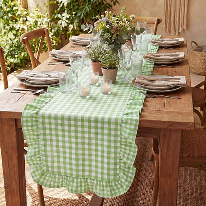 HunnmingRe 1 Pc Gingham Table Runner Light Green, 72 X 13.8 Inch | Cotton - Image 7