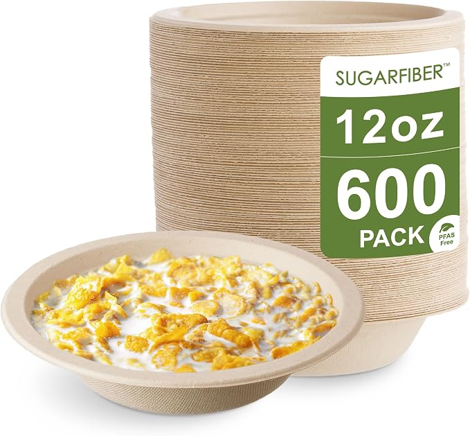 12oz Compostable Paper Bowls Disposable Round Natural Cereal Bowl, Biodegradable by HarvestPackGOURMETSHOWCASE