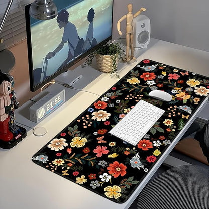 iCasso Desk Matt for Desktop, Cute Desk Pad Mat, XXL Large Mouse Pad, Anti-Slip Big Mousepad with Stitched Edges, Keyboard Pad Mouse Mat for Computer, Work, Gaming (Floral)