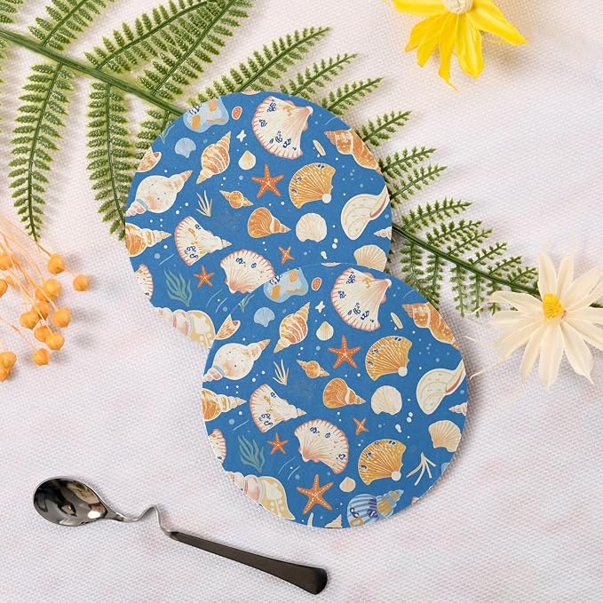 Seashells Different Shapes and Starfish Aesthetic Coaster 4 Pcs Corkboard - Image 3