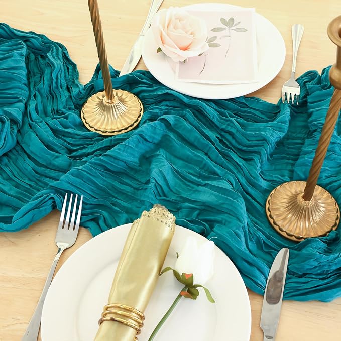 8 Pack Teal Green Cheesecloth Table Runner 120 Inch Boho Wedding Decor | - Image 5