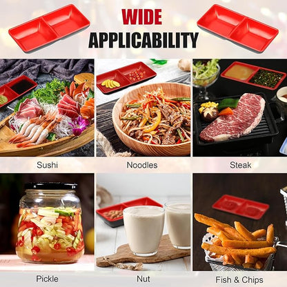 15 Pcs Dual Soy Sauce Dish, Melamine Dual Dipping Bowls Divided Sauce Dishes for Sushi,Two Compartments Plate Appetizer Serving Tray for Restaurant Kitchen Condiments