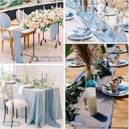 12 Pack 13Ft Cheesecloth Boho Gauze Table Runner - 35x157 Inch Rustic Cheese Cloth Long Table Runner - Dusty Blue