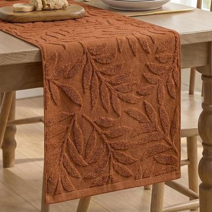 Artoid Mode Caramel Soft 3D Jacquard Leaves 100% Cotton Spring Table Runner by ArtoidMode