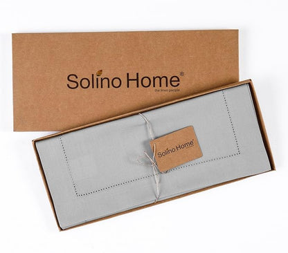 Solino Home Cotton Linen Dining Table Runner Grey Hemstitch, 14 x 144 in | - Image 4