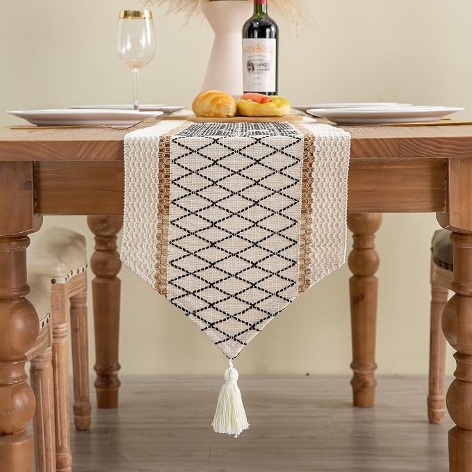 Table Runner, Boho Style with Tassels, Cotton & Linen, Farmhouse Home Decor - Image 6
