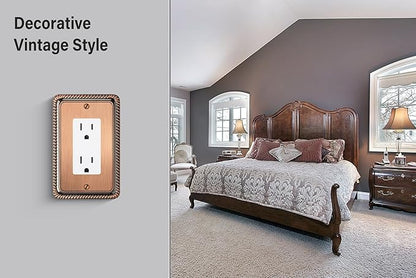 Henne Bery Rope Edge Decorative Wall Plate Switch Plate Outlet Cover (Single Decorator, 3 Pack, Antique Copper)