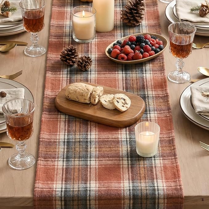 Artoid Mode Rust Farmhouse Plaid Fall Table Runner 13x108 Inch | Holiday - Image 3