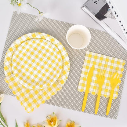 Vyntra Checkered Gingham Paper Plates and Napkins Set - Image 3
