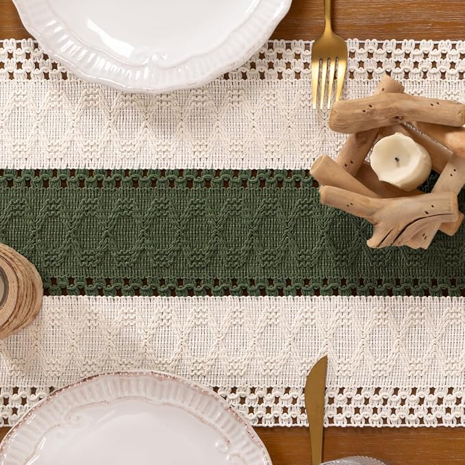 DeZerlor Boho Macrame Table Runner Spring Easter Farmhouse Woven Small Table - Image 8