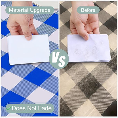 misaya Rectangle Waterproof Vinyl Table Cloth, Buffalo Flannel Backed Tablecloth, Wipeable Plastic Table Cover for Seaside, Picnic, Outdoor (60" x 102", White and Blue)