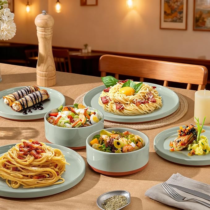 LIANYU 18 Pieces Porcelain Dinnerware Sets, Premium Plates and Bowls Set | - Image 7