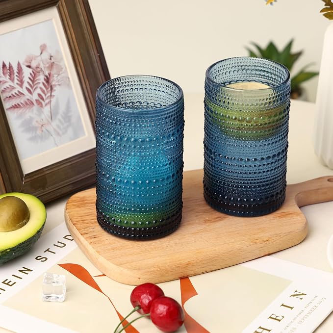 Moretoes12 Pack 12 Oz Blue Hobnail Drinking Glasses Set, Water Glass Cups | - Image 2