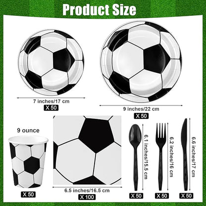 Kochorie 400 Pieces Soccer Disposable Party Tableware Sets Including Plates Cups Napkins Cutlery Serves 50 for Soccer Games Sports Birthday Party Decorations