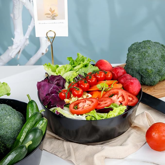 8 Pack Black Serving Bowls for Wedding | 128oz Heavy Duty Disposable Plastic - Image 3