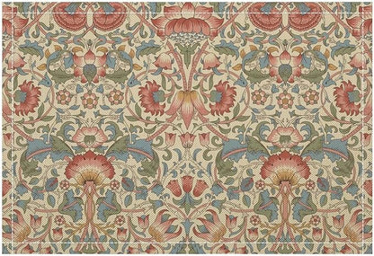 William Morris Placemat Set, Beige Blue Pink Retro Rustic Art Exotic Ethnic Lotus Floral Seamless Pattern Home Decor Linen Table Mats for Dining Room Kitchen Party (17x12in) x2P