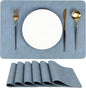 Blue Reversible Faux Leather Placemats – Set of 6 Waterproof, Heat-Resistant & Easy-to-Clean Table Mats for Modern Dining