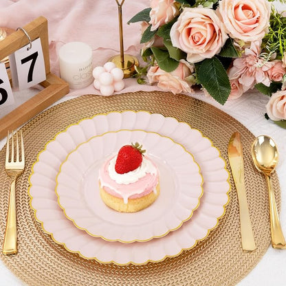 YOUBET 60PCS Pink Scalloped Plastic Plates - Image 7