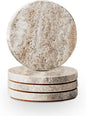 Marble Coaster for Drinks 4" Diameter Set of 4 Round Travertine Coasters for by WORHE