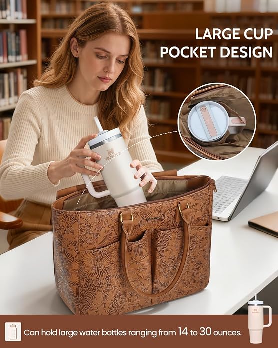Laptop Tote Bag for Women, Leather Work Tote - Image 5
