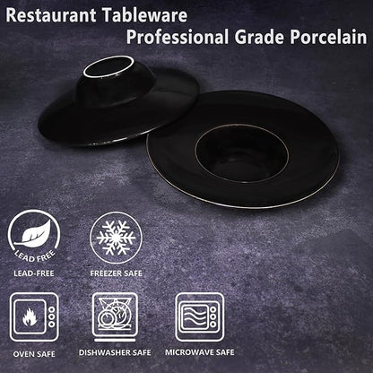 Ceramics Rimmed Soup Bowls 5.1 oz, Black 8.5 inch Exquisite small soup plate Set of 4, Pasta plates With Rim is the best choice for hotels, kitchens, fine restaurants and gourmets