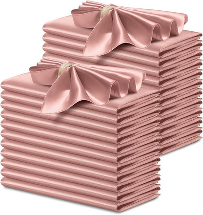 P Pothuiny 24 Pcs Rose Gold Satin Napkins 17 x 17 Inch, Satin Cloth Napkins | by P+Pothuiny