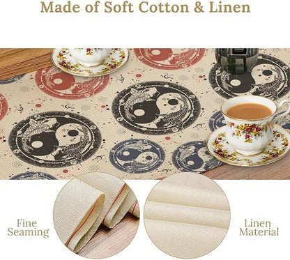 Yin Yang Table Runner, Vintage Mid Century Traditional Oriental Koi Fish - Image 6