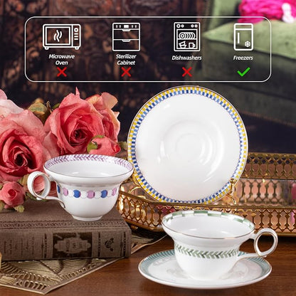 KAMMAK Tea Cups Set of 2, Ceramic Floral Pattern Demitasse Cup | Porcelain - Image 3