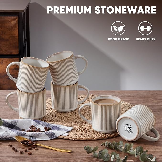 E-far 12 oz Coffee Mugs Set of 6, Stoneware Coffee Cups - Image 3
