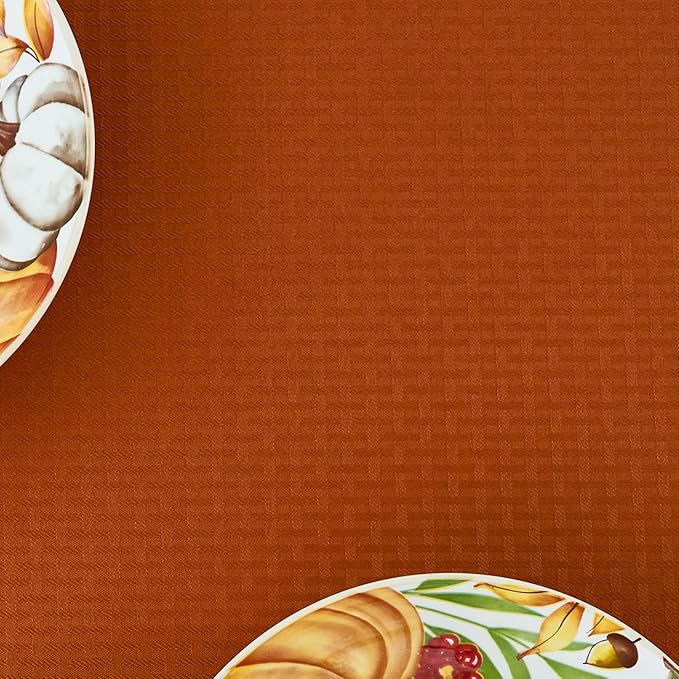 maxmill Weaved Texture Rectangular Tablecloth Water Resistance Antiwrinkle Spillproof Soft Fall Table Cloth for Dining Room, Thanksgiving Parties and Halloween Holiday Dinners, 60 x 108 Inch, Rust