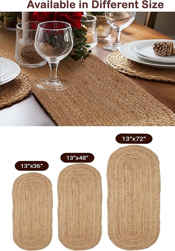 Pack of 1 Handwoven Oval Jute Braided Table Runner 13 x 36 Inch, 100% Natural - Image 5