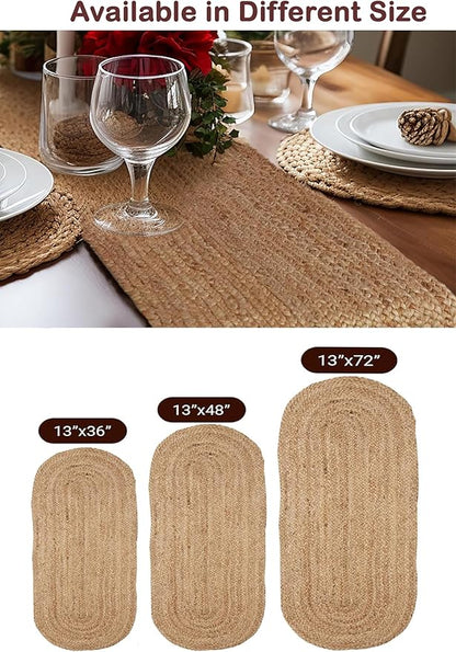Pack of 1 Handwoven Oval Jute Braided Table Runner 13 x 36 Inch, 100% Natural - Image 5