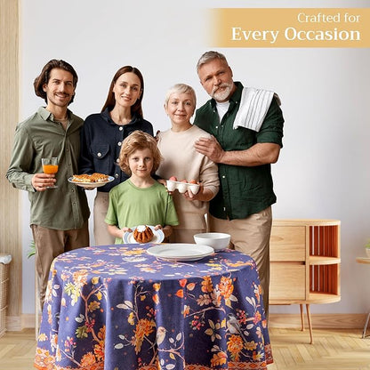 Maison d' Hermine Table Cloth Round Table 100% Cotton 69 Inches Fall Tablecloth Reusable Everyday Use for Thanksgiving Christmas Decorations Dining Farmhouse Party (Kelim - Infinity)