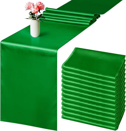 Aneco Satin 12 Pack Table Runner 12 x 108 Inch Emerald Long Wedding Satin Silk by Aneco