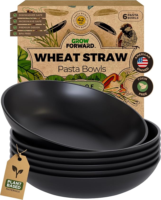 Grow Forward Premium Wheat Straw Pasta Bowls - 42oz Unbreakable Wide & Shallow by GrowForward