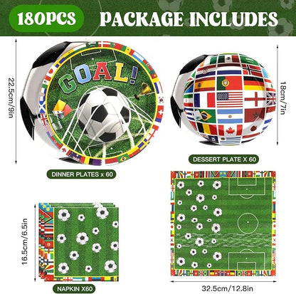 180pcs Soccer Plates and Napkins Party Supplies, Serves 60 | International - Image 2