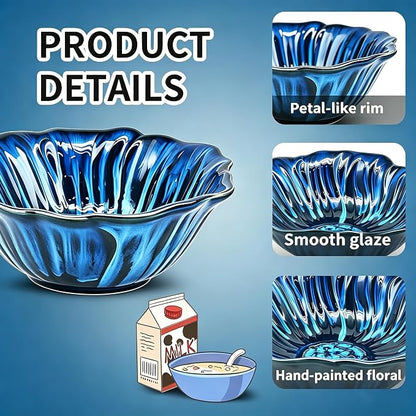 KOOV 24oz Deep Cereal Bowls Set of 4, Vintage Hand-Painted Porcelain Soup Bowls - Image 2